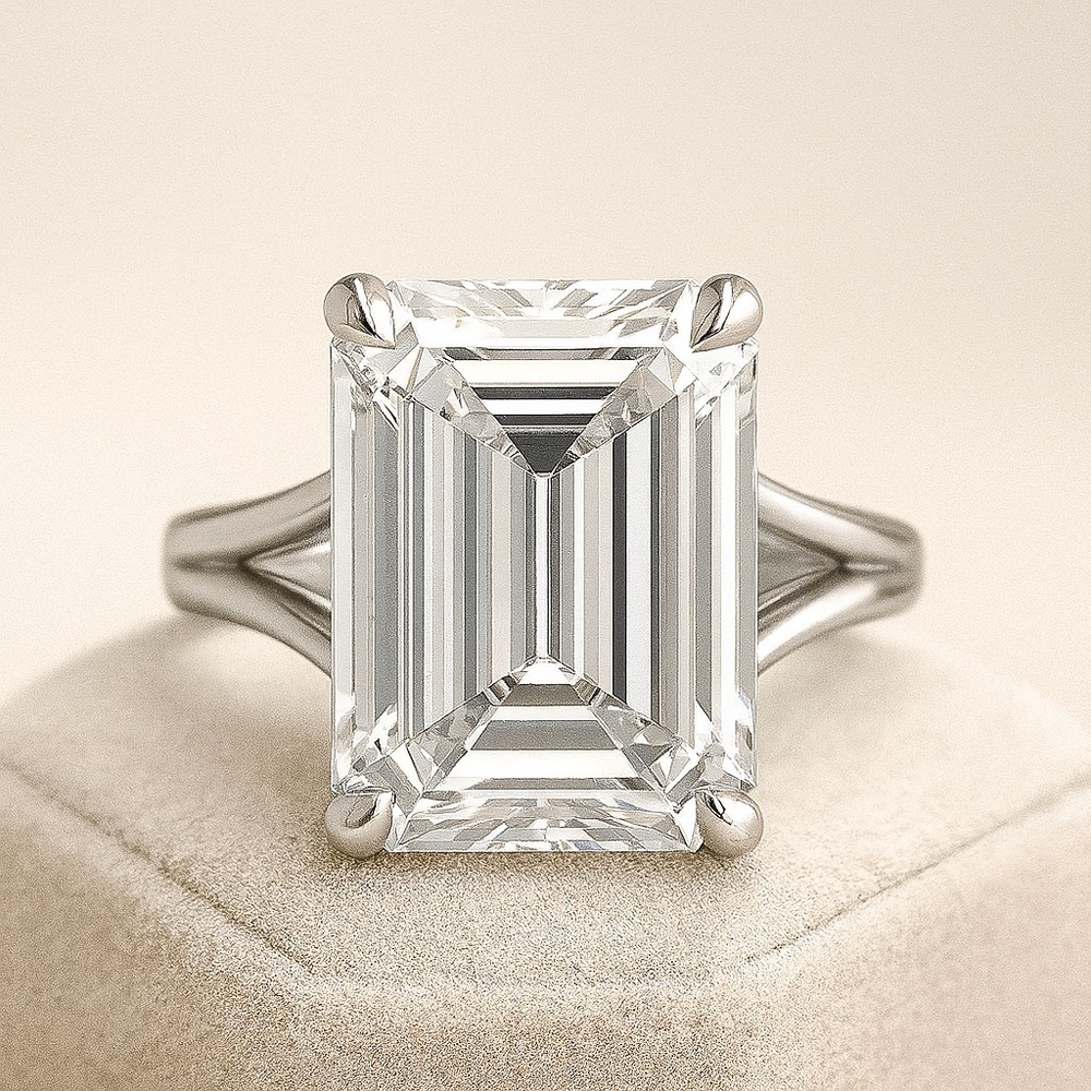 10ct D VVS1 Platinum Emerald cut Moissanite Ring